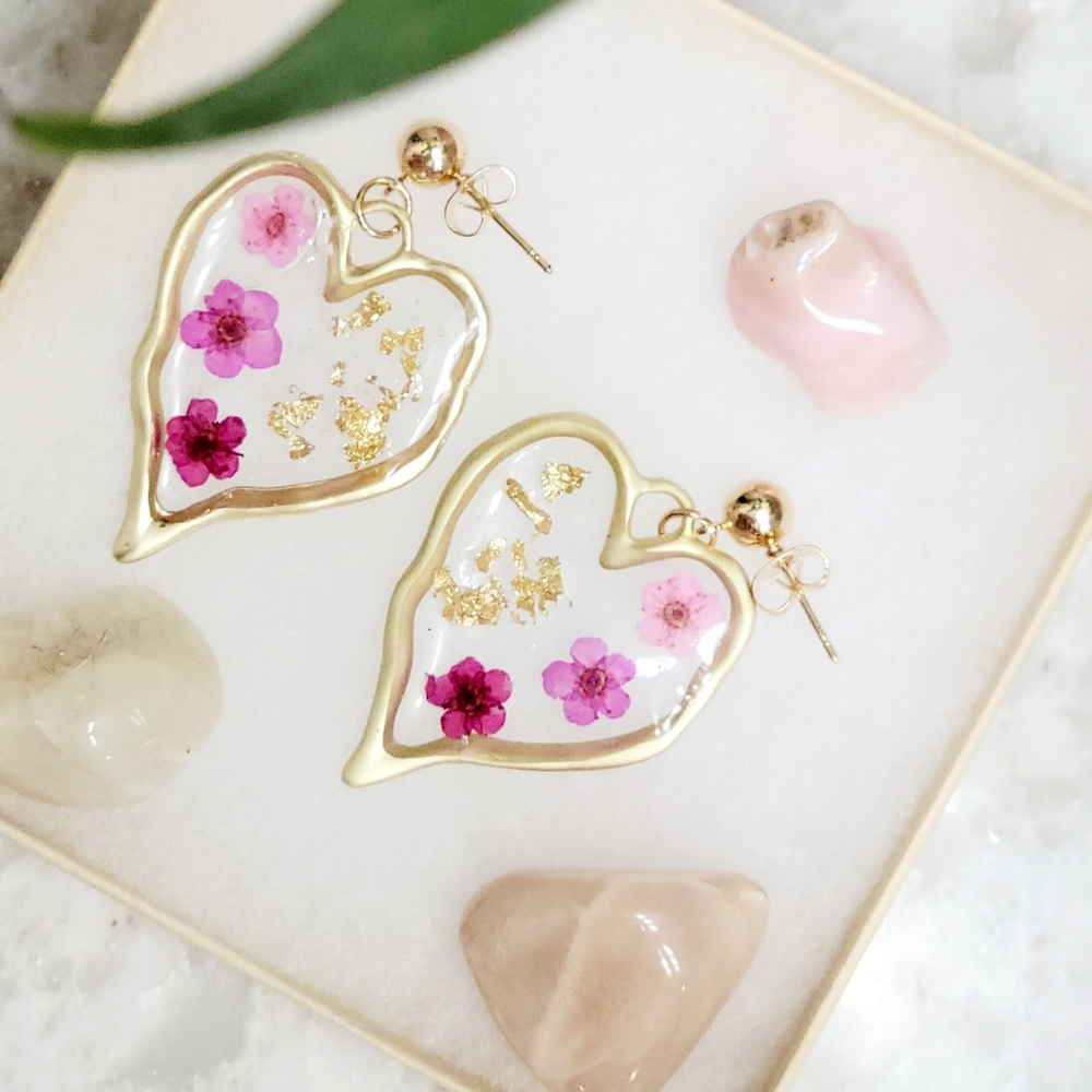 Pink Heart Resin Earrings